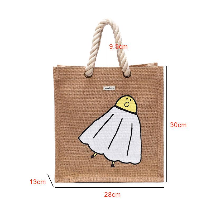 Изображение товара: Женская сумка из джута Uupperway, летняя сумка из ротанга в Корейском стиле, сумка с ручкой из веревки для девушек, сумка для студентов колледжа, пляжная сумка-тоут с мультяшным принтом