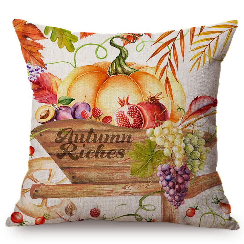 Изображение товара: Декоративный чехол для подушки, с изображением желтой тыквы и листьев