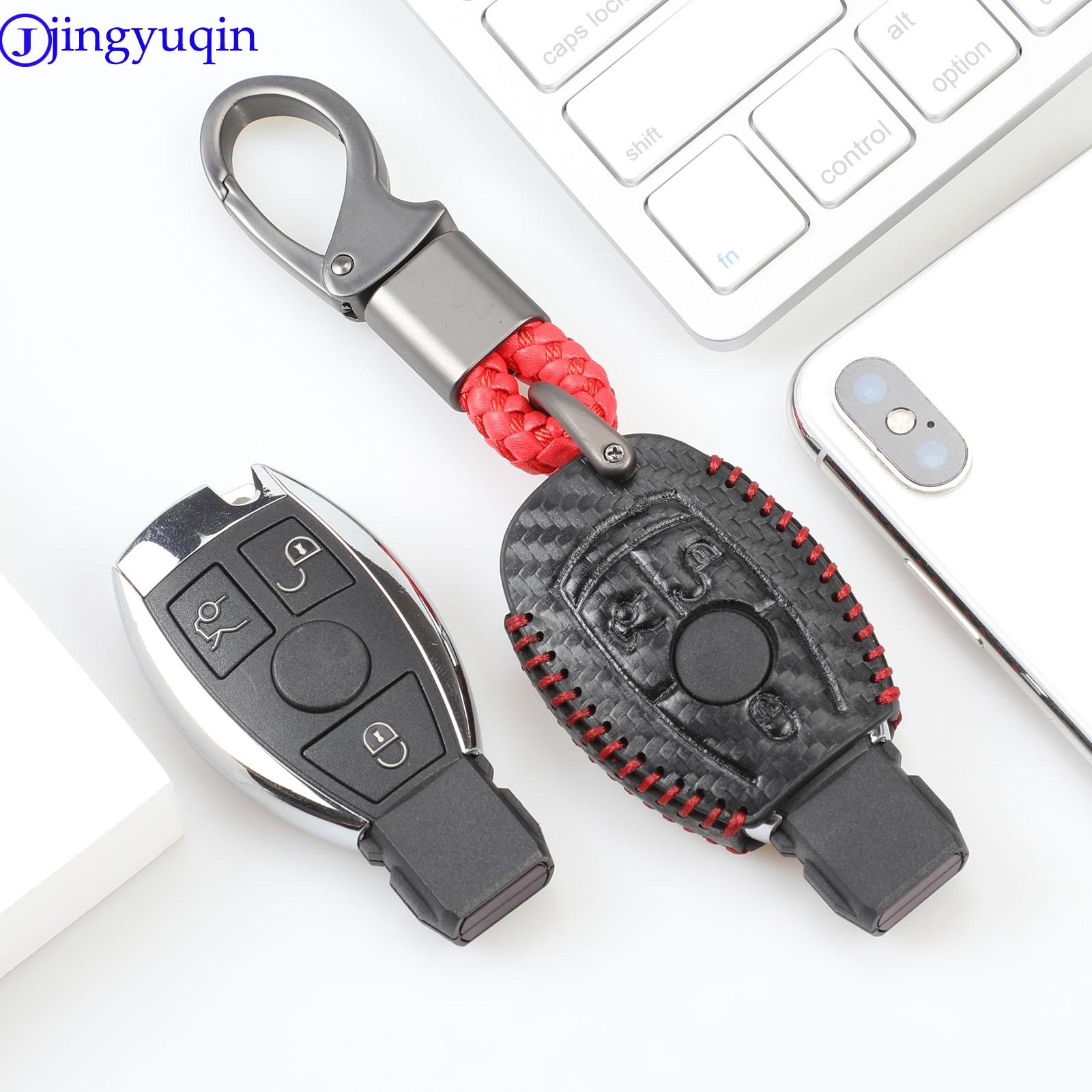 Изображение товара: Чехол для автомобильного ключа jingyuqin, кожаный карбоновый чехол 3B для Mercedes benz CLS CLA GL R SLK AMG A B C S class