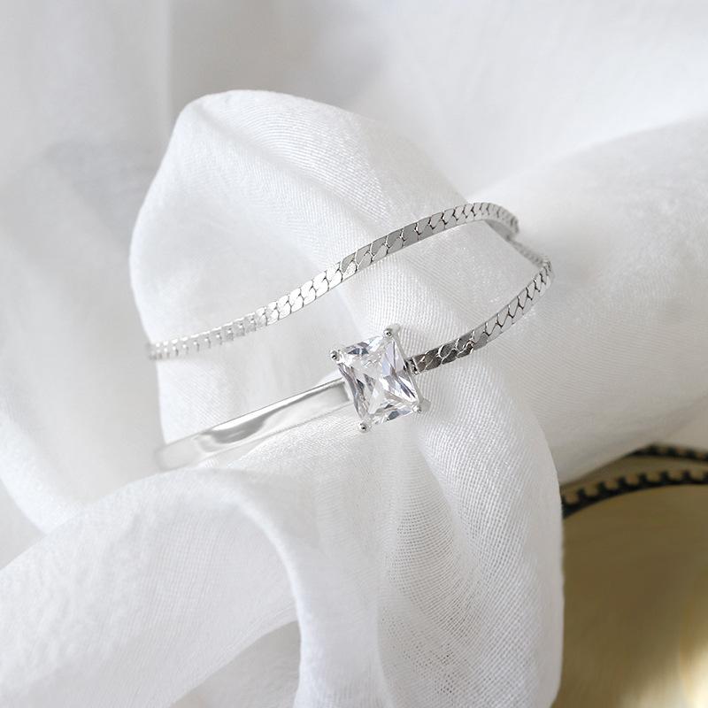 Изображение товара: Серебряные двухслойные браслеты серебряного цвета с квадратным цирконием, асимметричная цепочка, элегантные женские браслеты