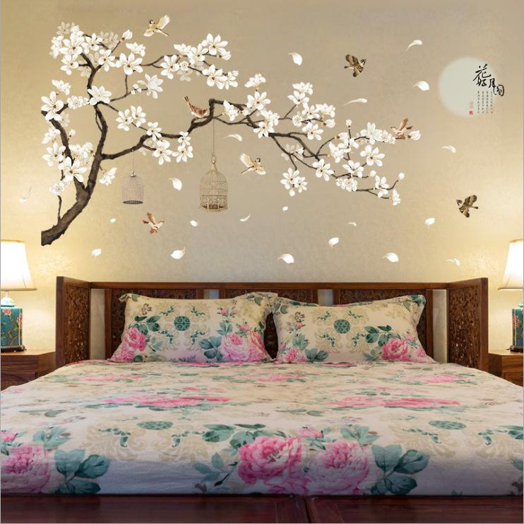 Изображение товара: 187*128 см Большой размер дерева наклейки на стену с изображением птиц, цветок, домашний декор, обои для гостиной, спальни, DIY виниловые украшения для комнат