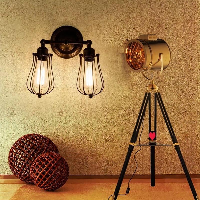 Изображение товара: Двойной светильник, винтажный настенный светильник, промышленсветильник защитный кожух, абажур с креплением на стену для кафе-бара (без лампы)