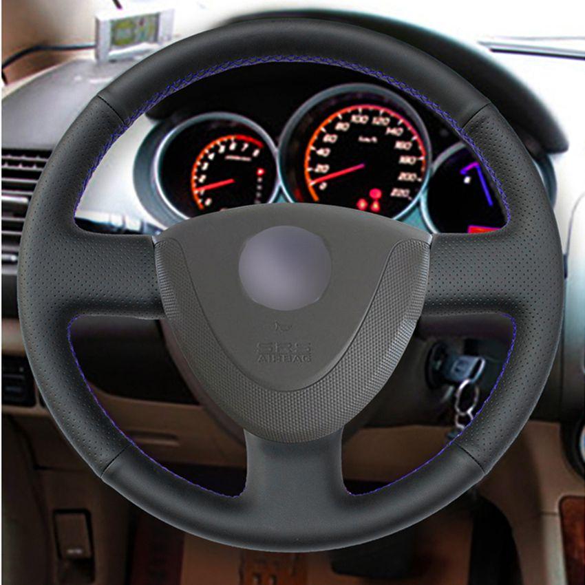 Изображение товара: Прошитый вручную черный чехол рулевого колеса автомобиля из искусственной кожи для Honda City 2002-2008 Fit Jazz 2001-2007