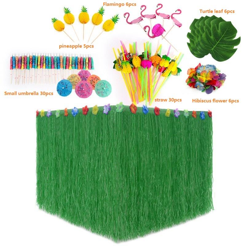 Изображение товара: Искусственный Гибискус трава настольная юбка гавайский танец хула юбки тропическая черепаха лист Фламинго ужины пляжные клейкие принадлежности для вечерние