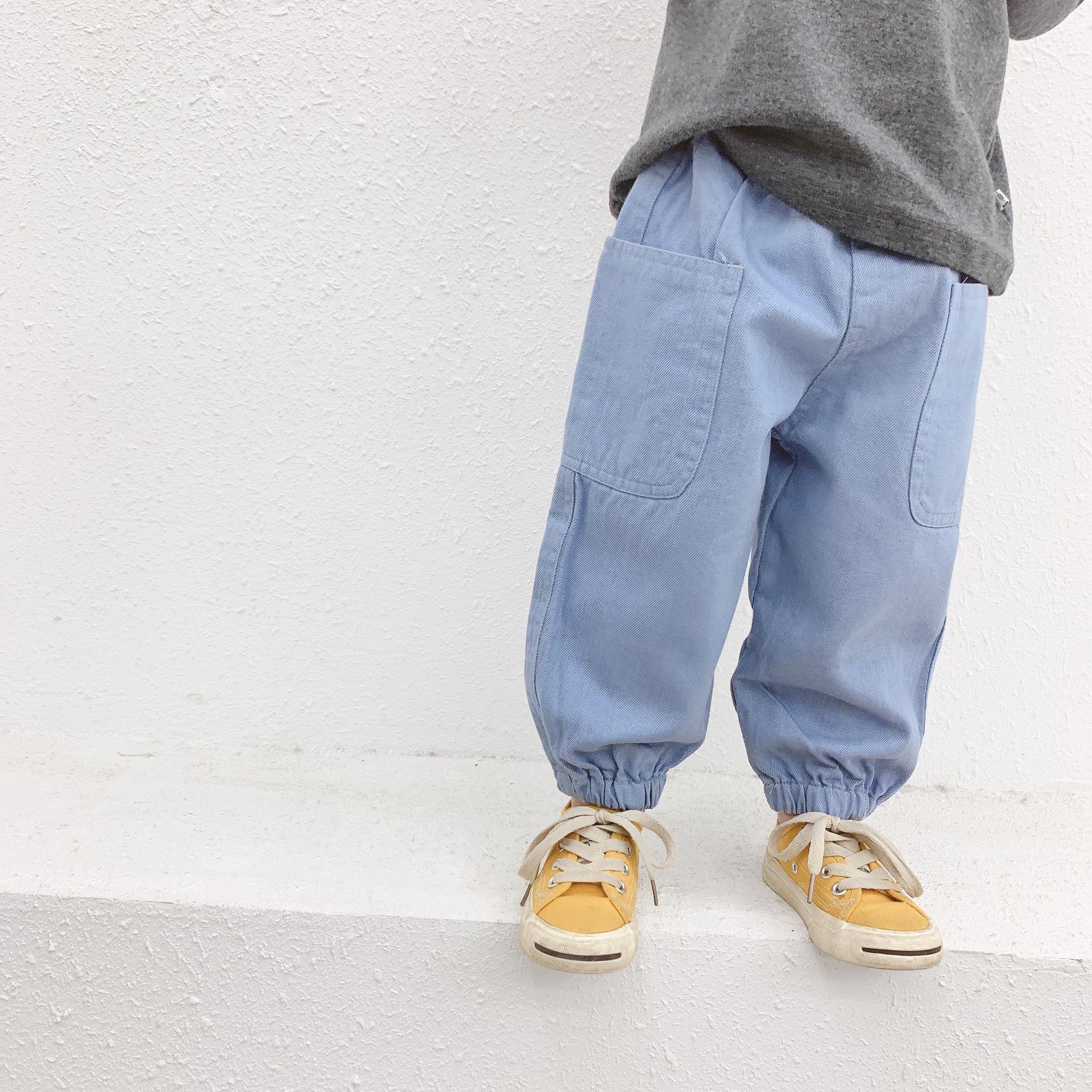 Изображение товара: Шаровары для мальчиков, Новое поступление, осенние свободные штаны для девочек, повседневные брюки с боковыми карманами и морковкой, детские брюки для малышей, детские штаны 2019