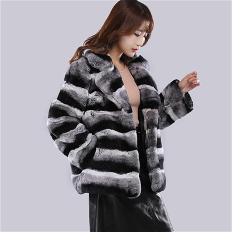 Изображение товара: Женское утолщенное теплое меховое пальто, зимнее пальто из натуральной шиншиллы с костюмным воротником, Женское пальто из натурального меха