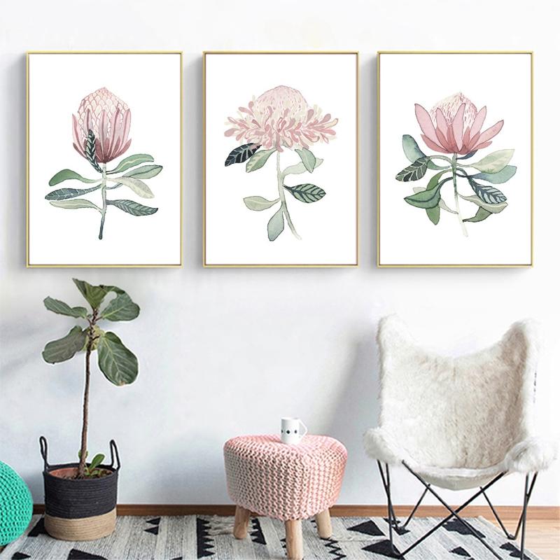 Изображение товара: Акварельные Цветы Protea, скандинавские плакаты и принты, настенная Картина на холсте, настенные картины для гостиной, домашний декор