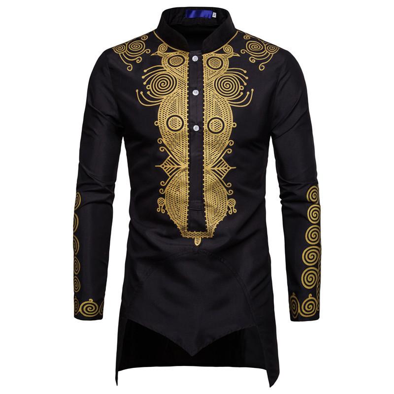 Изображение товара: Черная Мужская рубашка Uomo, кафтан, мусульманская Курта, индийская мусульманская одежда в европейском стиле, Мужская позолоченная рубашка с длинным рукавом, новинка, топы