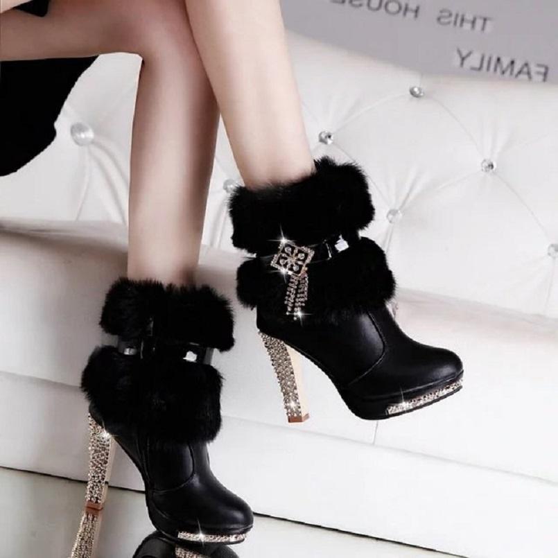 Изображение товара: Женские ботинки на высоком каблуке Marlisasa, черные теплые ботинки из искусственной кожи, повседневные ботинки на осень и зиму, F2848