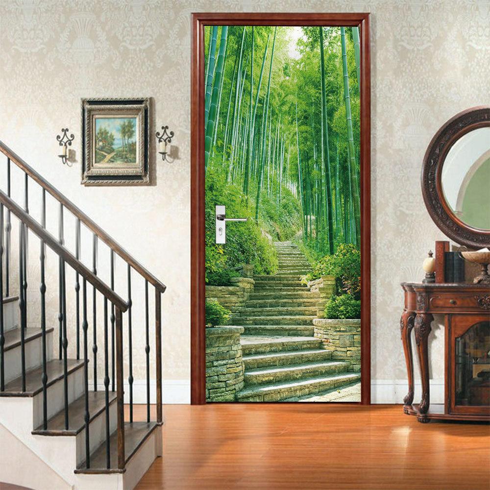 Изображение товара: Бамбуковая роща лес пейзаж дверь наклейки настенные наклейки Спальня украшение Гостиная фрески постеры
