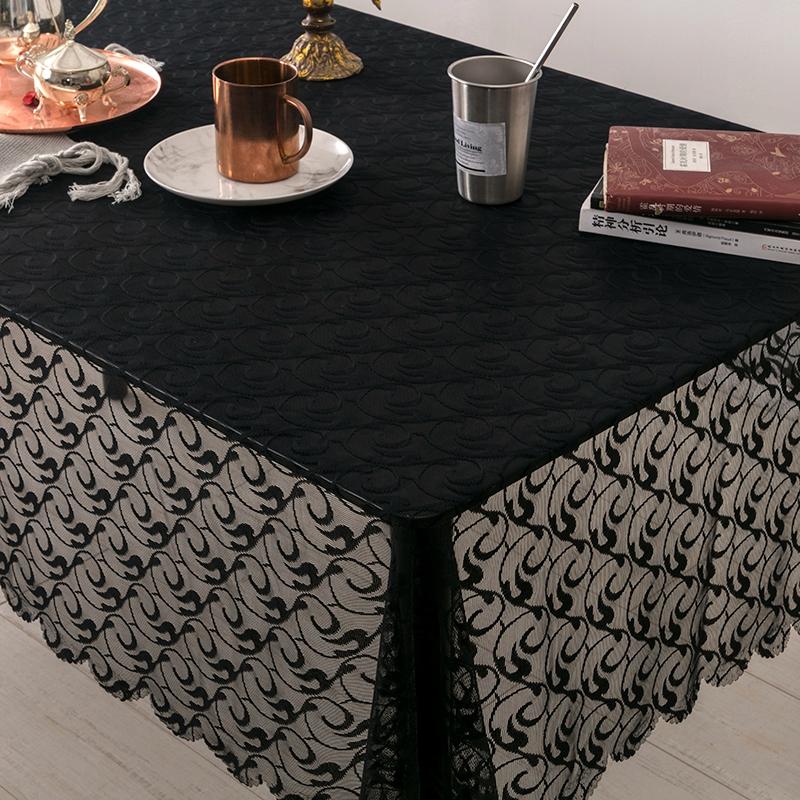 Изображение товара: Домашний текстиль, элегантная полупрозрачная Черная кружевная прямоугольная скатерть, свадебная скатерть для стола, декоративная настольная скатерть # s