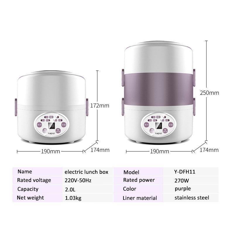 Изображение товара: Многофункциональный Электрический Ланч-бокс 220 В, 3-уровневый контейнер из нержавеющей стали для рисоварки, 2 л, пищевые контейнеры, изоляция, Подогрев пищи