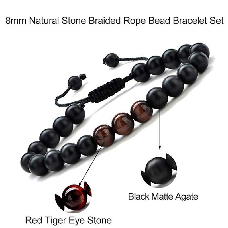 Изображение товара: Браслет из натурального камня для мужчин и женщин, 8 мм, красный тигровый глаз, бусины, черный матовый камень, Исцеляющие тревоги, браслеты, ювелирные изделия