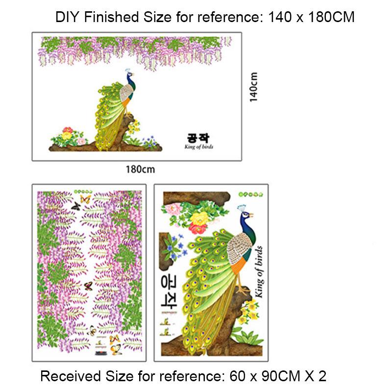 Изображение товара: Фиолетовые цветы кисточкой зеленые листья наклейки на стену домашний декор Павлин на ветках дерева настенный плакат самоклеющиеся обои