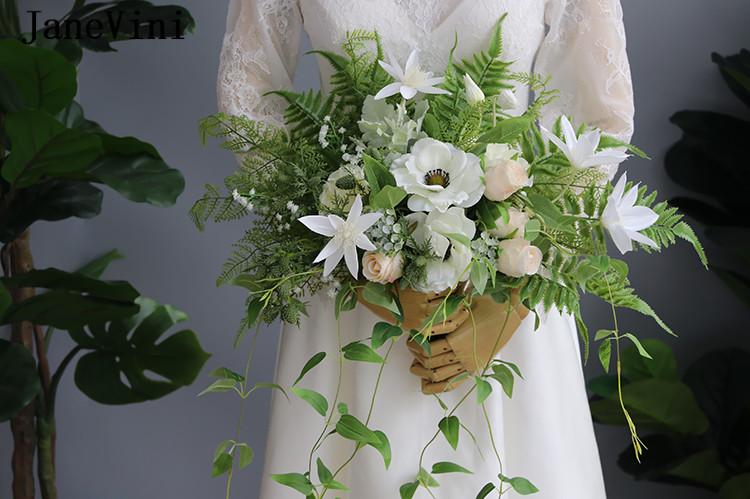 Изображение товара: JaneVini Blumenstrauss невесты белые Цветочные букеты искусственные зеленые листья невесты Свадебный букет Флер мариаж 2019