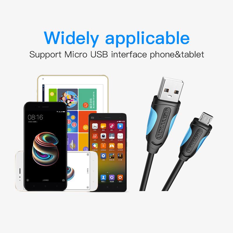 Изображение товара: Кабель Micro USB Vention, кабель для быстрой зарядки для Android, USB-кабель для синхронизации данных 3 м, 2 м, 1 м для Samsung, HTC, Xiaomi, Sony