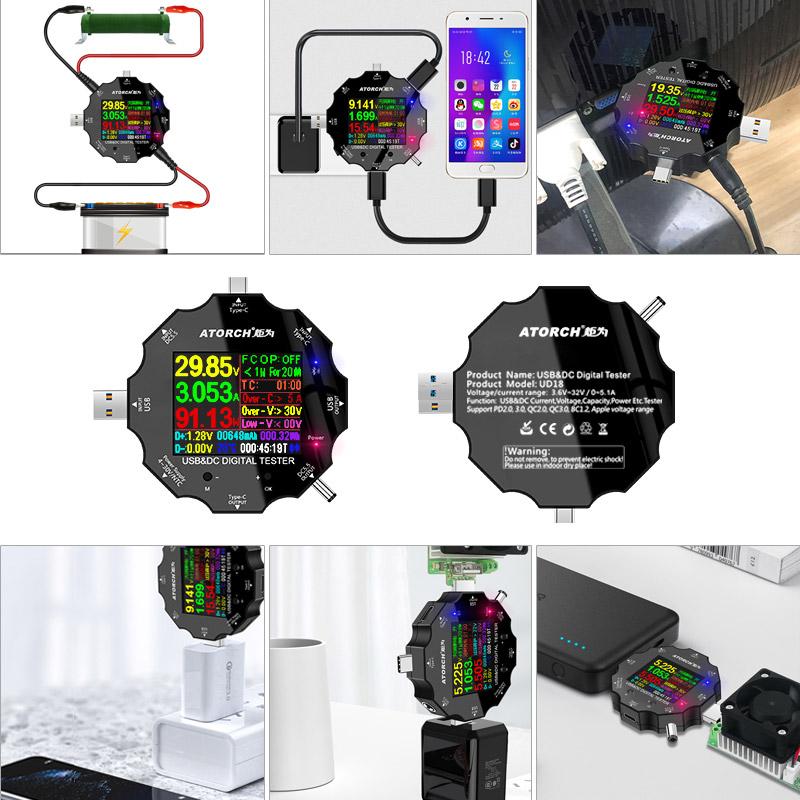 Изображение товара: UD18 Для APP USB 3.0 Type-C PD DC5.5 5521 Вольтметр Амперметр Измерение напряжения быстрой зарядки тестер сопротивления кабеля