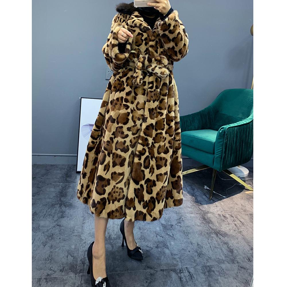 Изображение товара: Женская шуба из натурального меха норки, длинная меховая шуба леопардовой расцветки, теплая Толстая Шуба, новинка 2019