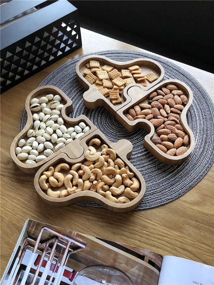 Изображение товара: Креативные головоломки бамбуковые закуски тарелки домашнего использования Эко многофункциональные подносы японский стиль разделенные гайки/десертницы