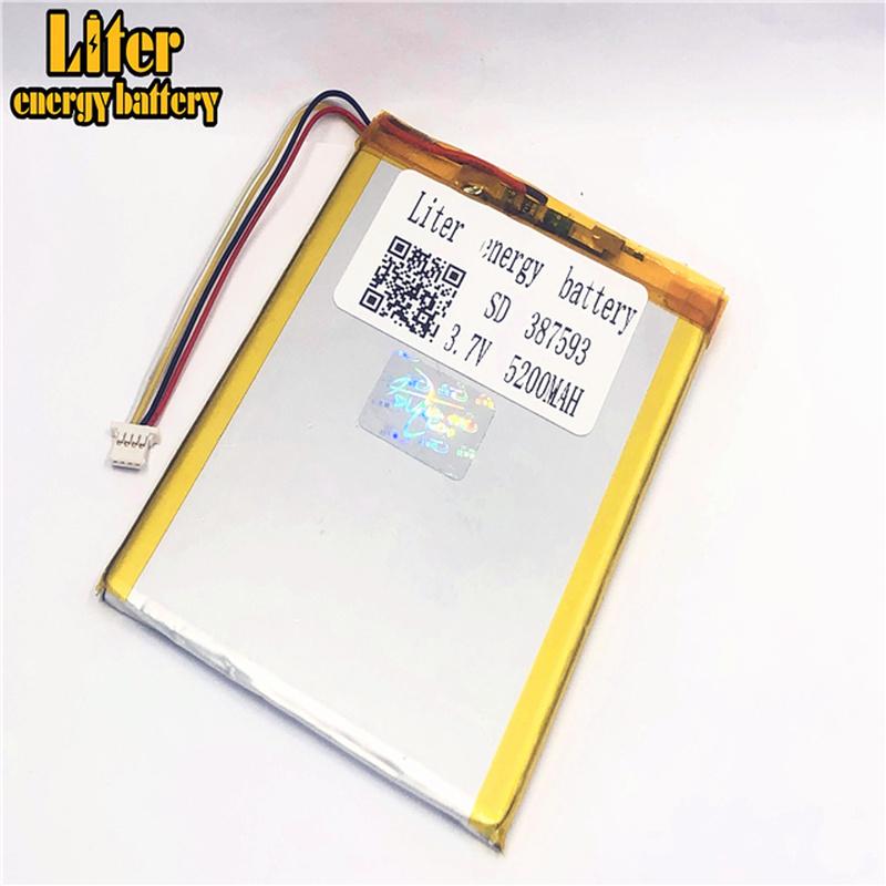 Изображение товара: 1,0 мм 4pin разъем 3,7 В 387593 5200 мАч фабрика высокое качество Литий-полимерный литий-ионный аккумулятор lipo аккумулятор