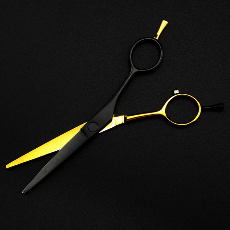 Изображение товара: Профессиональные японские ножницы для стрижки волос 440c 5,5 '', золотистые и Черные ножницы для стрижки, филировки, парикмахерские ножницы для стрижки волос, парикмахерские ножницы