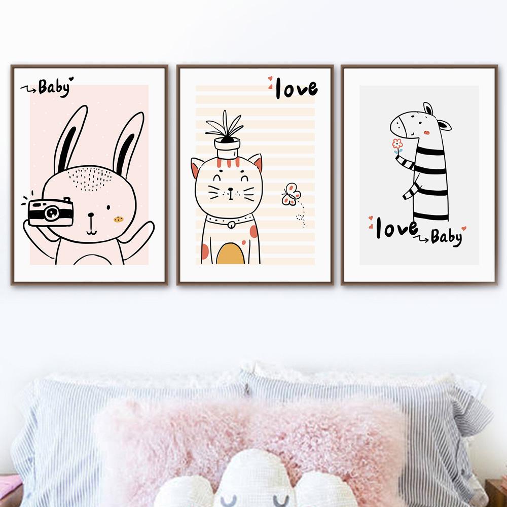 Изображение товара: Настенный декор для детской комнаты с мультяшным Кроликом, котом, львом, жирафом, настенные картины и принты в скандинавском стиле, декор для детской комнаты