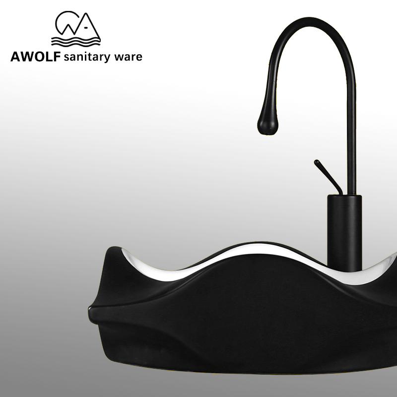 Изображение товара: Художественная раковина для ванной комнаты, матовая черная керамическая раковина с волнистым дизайном, чаша для мытья ручной работы, Современная раковина для туалетной комнаты AM904