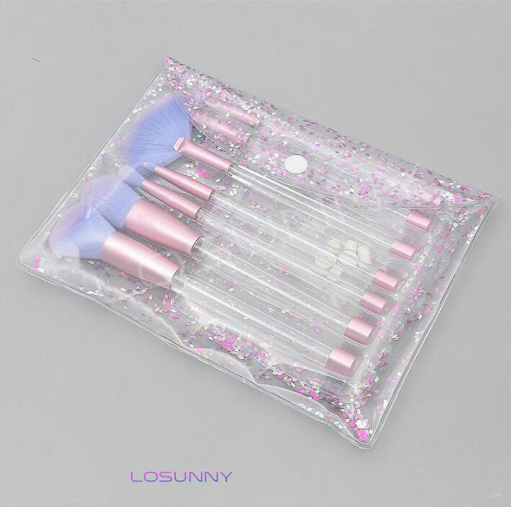 Изображение товара: Наборы кистей для макияжа LOSUNNY, 7 шт., прозрачные Кристальные трубки, съемная сборка «сделай сам», ручная работа, фиолетовая ручка, инструменты для красоты