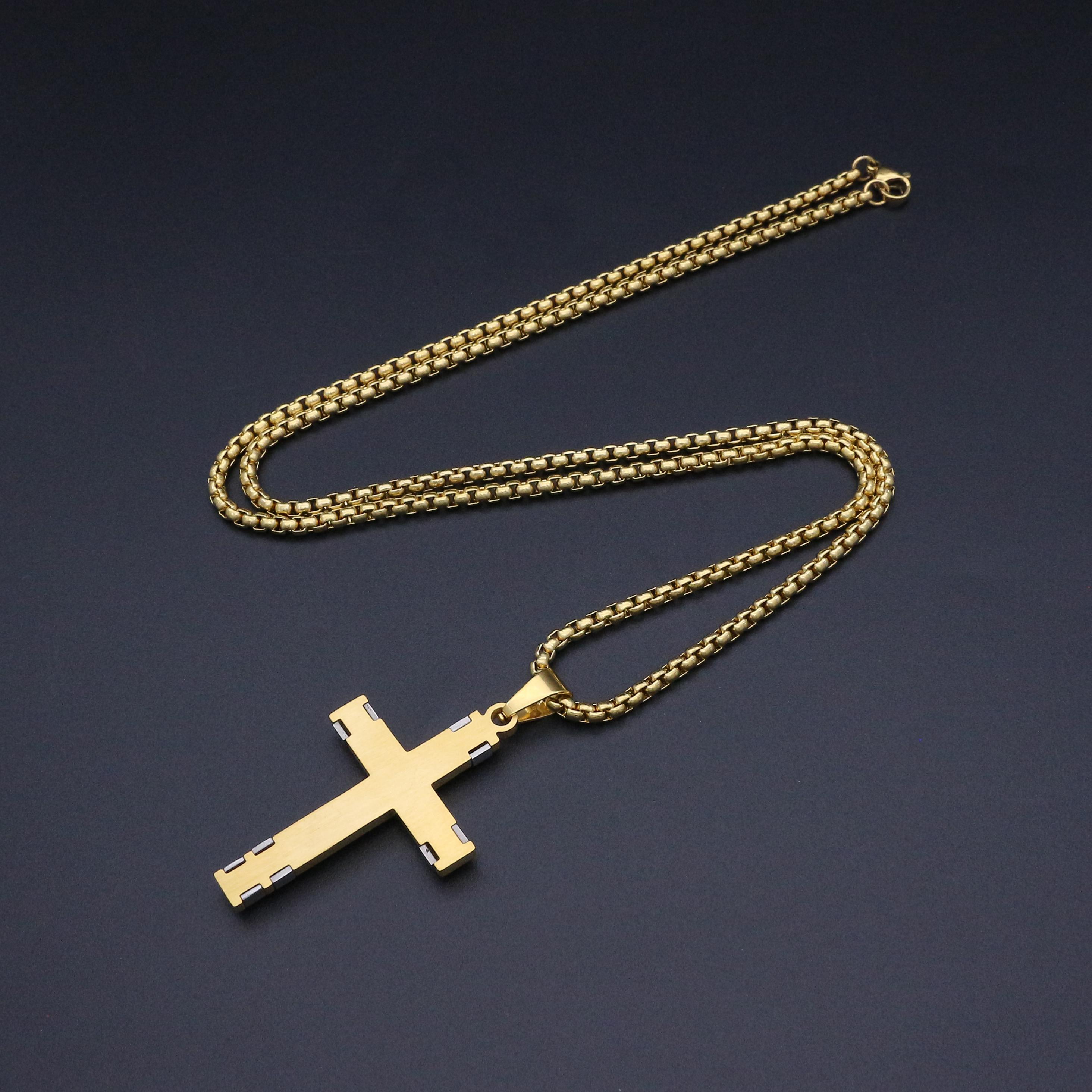 Изображение товара: Новое поступление, женское ожерелье с подвеской в виде креста, золотая цепочка 60 см, искусственная сталь, ожерелье для мужчин, ювелирные изделия