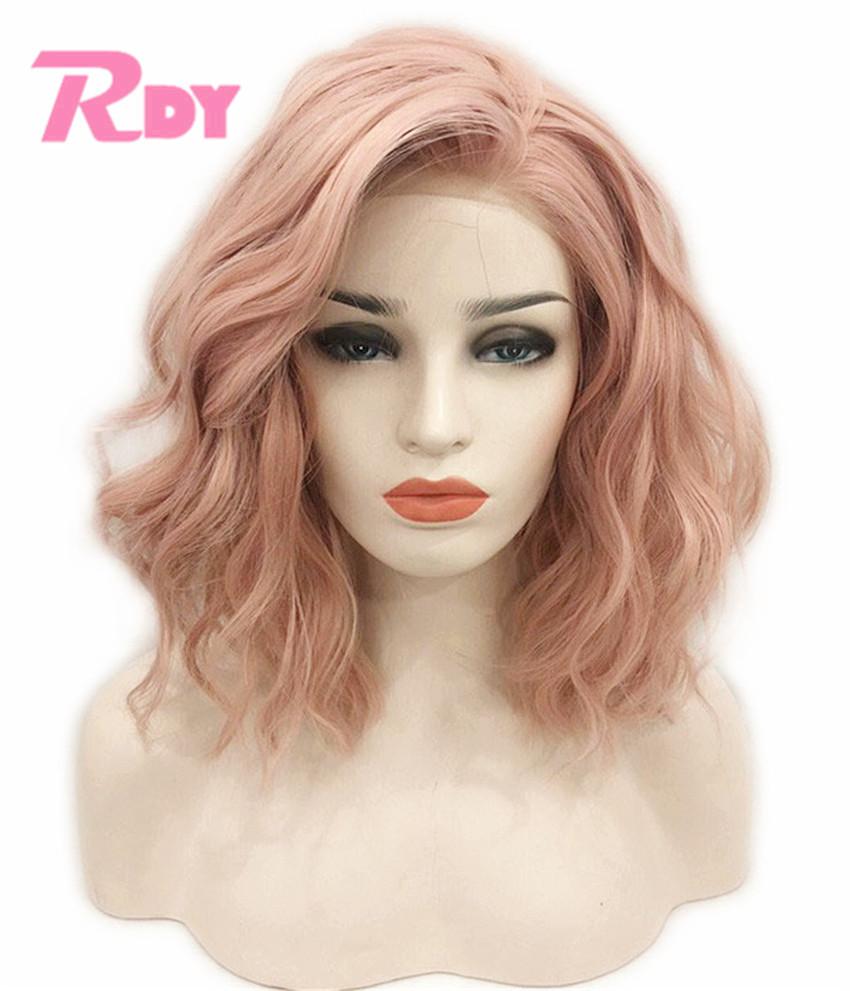Изображение товара: Парик RONGDUOYI для женщин, короткие искусственные волосы, 12 дюймов, оранжевые, розовые, натуральные волны, с боковой частью