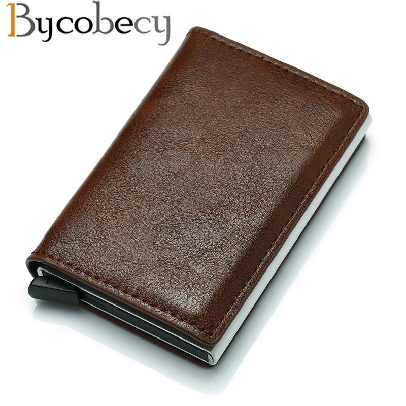 Изображение товара: Бумажник Bycobecy RFID, держатель для карт, алюминиевый мужской высококачественный держатель для кредитных карт, бумажники для банковских карт