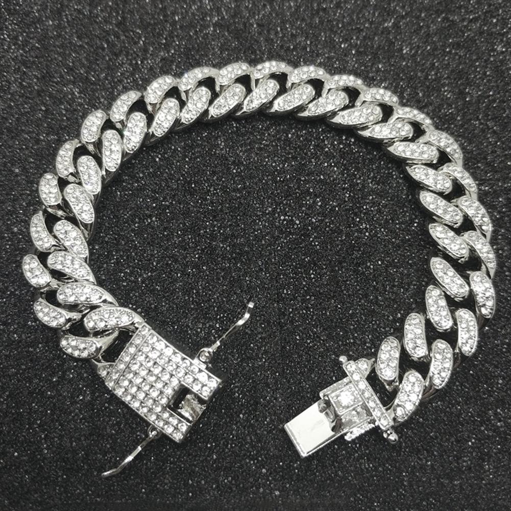 Изображение товара: Мужской браслет-цепочка из кубинской цепи в стиле хип-хоп, блестящий инкрустированный браслет, ювелирные изделия, медные стразы, паб, кубинская цепочка, браслет для клуба
