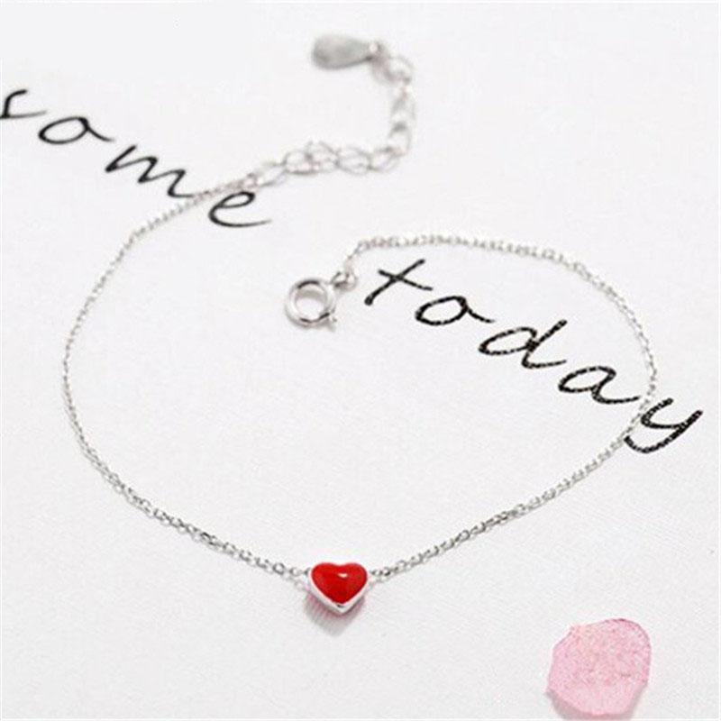 Изображение товара: Классический популярный серебряный браслет в форме красного сердца корейский модный тренд милые привлекательные высококачественные ювелирные изделия