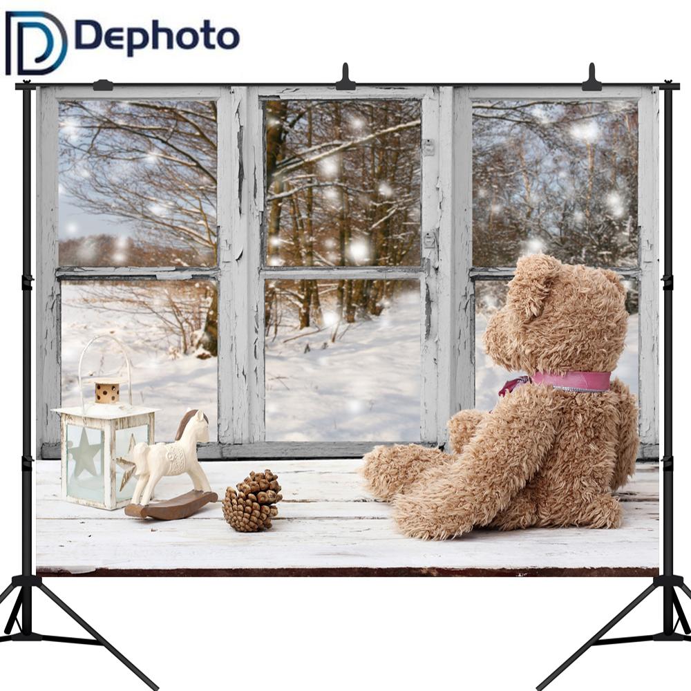 Изображение товара: Фон для фотосъемки с изображением рождественского старого окна медведя, подарок, Декор, лес, снег, фон для фотосъемки, реквизит для фотосессии
