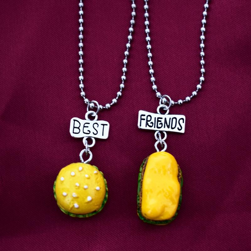 Изображение товара: Имитация гамбургера еда bff кулон ожерелье для детей лучшие друзья двойные бриллианты Дружба Ювелирные изделия подарок на день рождения
