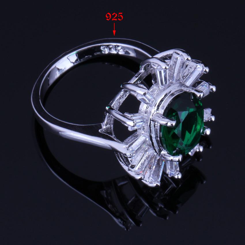 Изображение товара: Посеребренные Ювелирные наборы, серьги, подвеска, цепочка, кольцо, V0244, эксклюзивный зеленый кубический цирконий, белый CZ