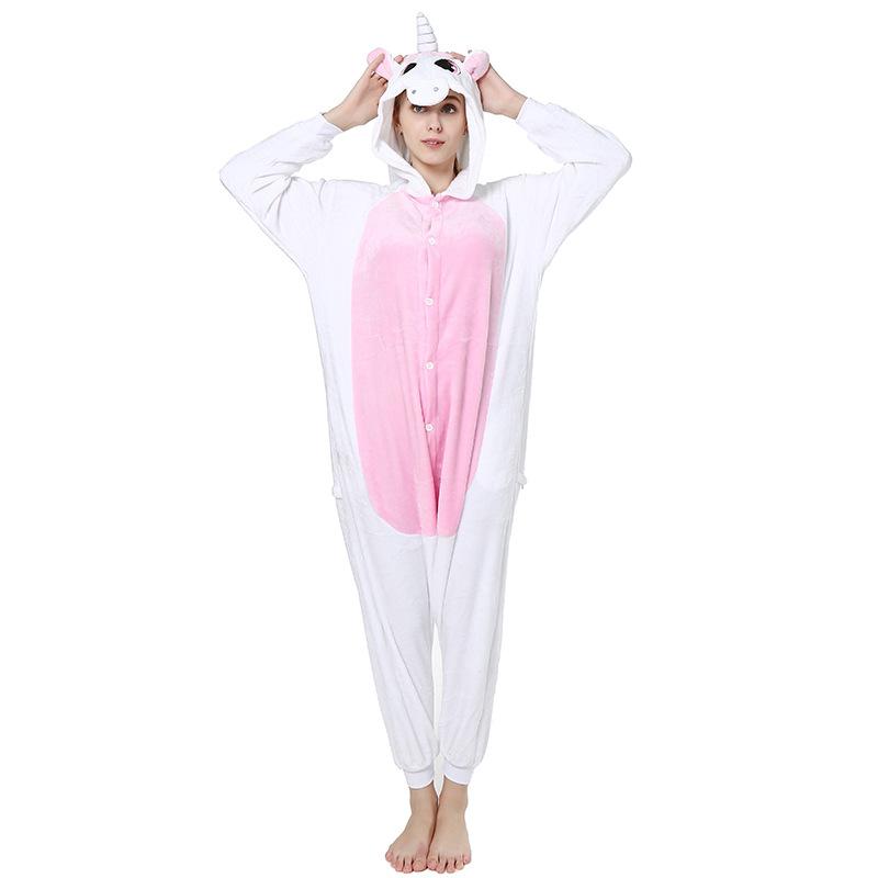 Изображение товара: Пижама унисекс для взрослых, Фланелевая пижама с милым розовым единорогом и мультяшным животным, пижама с капюшоном, кигуруми