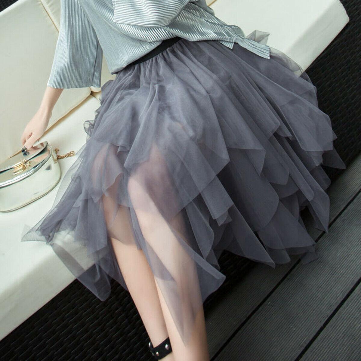 Изображение товара: Женская сетчатая юбка-пачка с высокой талией, однотонная Асимметричная плиссированная юбка-пачка из фатина в стиле бохо для танцев, белого цвета, на лето