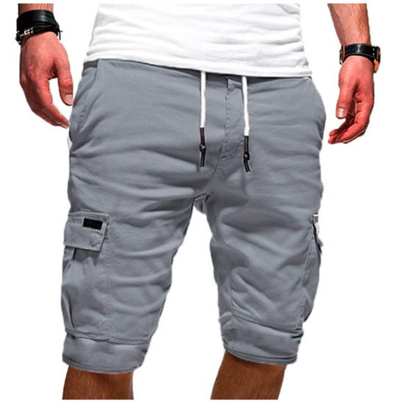 Изображение товара: Шорты-карго мужские с эластичным поясом, однотонные прямые штаны, свободные спортивные брюки до колена, уличная одежда, лето