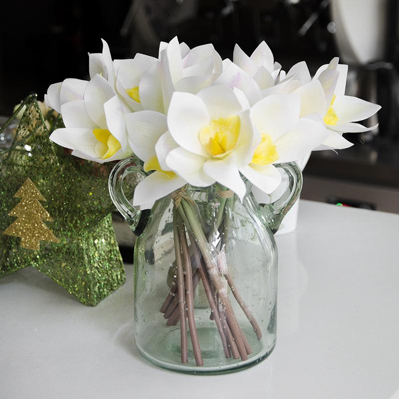 Изображение товара: Высококачественный латексный настоящий на ощупь Cymbidium цветочный букет, 4 головки, искусственное украшение, цветок орхидеи для «сделай сам», цветы для невесты