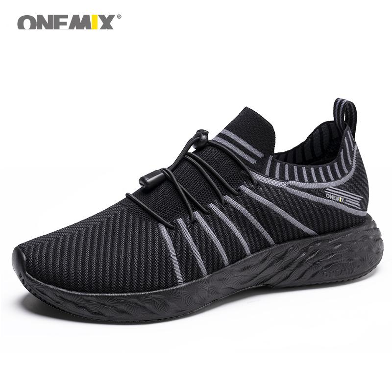 Изображение товара: Женские дышащие кроссовки ONEMIX, без шнуровки, на платформе, вязаные лоферы, Повседневная прогулочная обувь, цвет черный