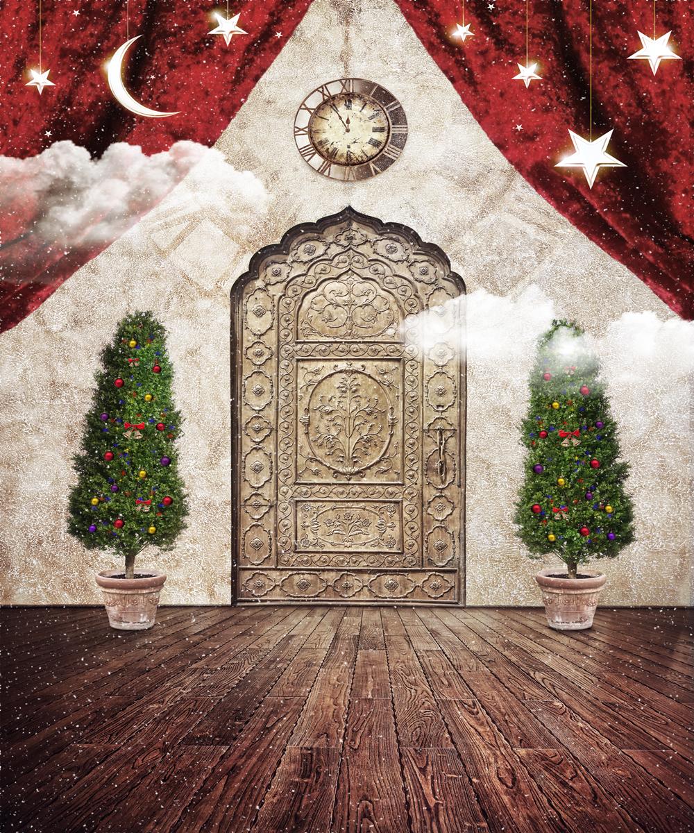 Изображение товара: Фон для рождественской фотосъемки с изображением сказочной страны чудес двери Луны звезд дерева Детские вечерние фоны для фотосъемки на день рождения