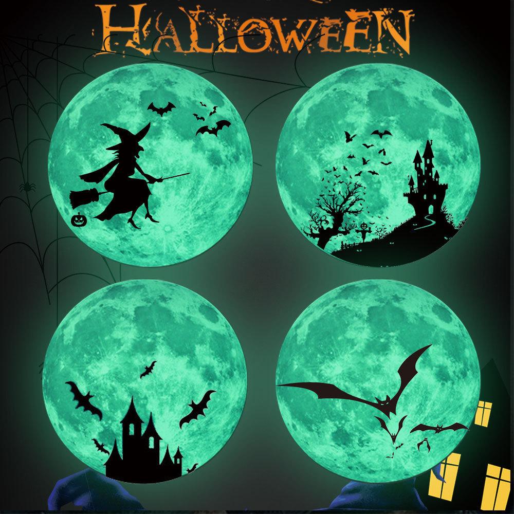 Изображение товара: Светящаяся луна, светящаяся наклейка на стене на Хэллоуин, летучая мышь, ведьма, замок, флуоресцентная Наклейка на стену