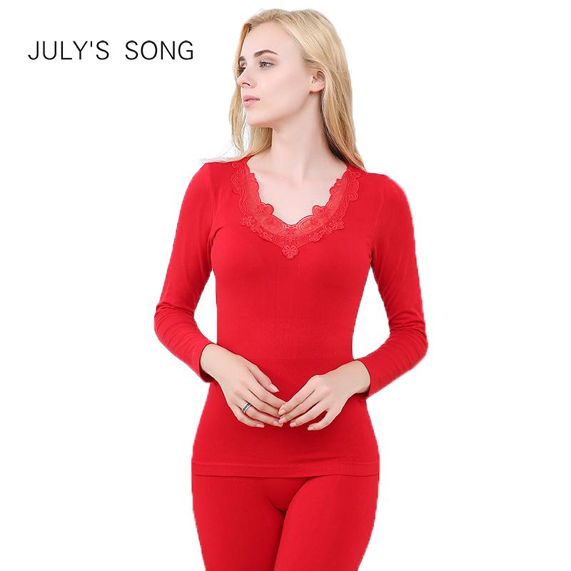 Изображение товара: Женская кружевная Пижама JULY'S SONG, осенняя Длинная утепленная Пижама с V-образным вырезом
