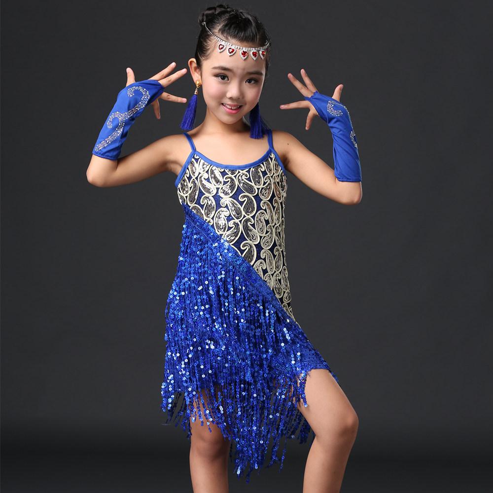 Изображение товара: Платье для латинских соревнований, детская одежда для выступлений, Латинская кисточка с бахромой, бальная танцевальная юбка, платье Танго для девочек