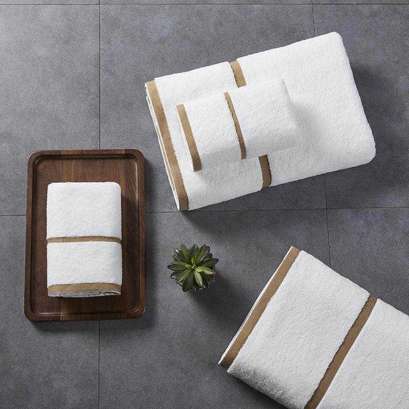 Изображение товара: Звездное гостиничное полотенце, утолщенное Хлопковое полотенце для ванной комнаты, желто-серая лента, полосатое полотенце для ванной, банное полотенце для рук, белый цвет