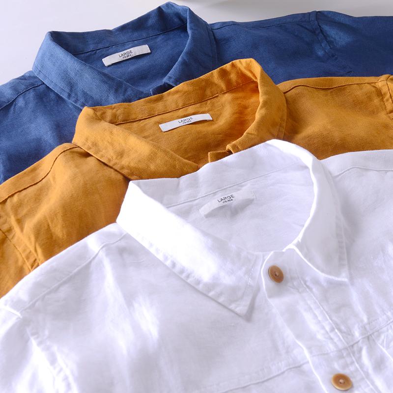 Изображение товара: 100% льняная новая дизайнерская летняя рубашка мужская брендовая Повседневная желтая рубашка мужские однотонные дышащие рубашки Мужская модная сорочка camisa