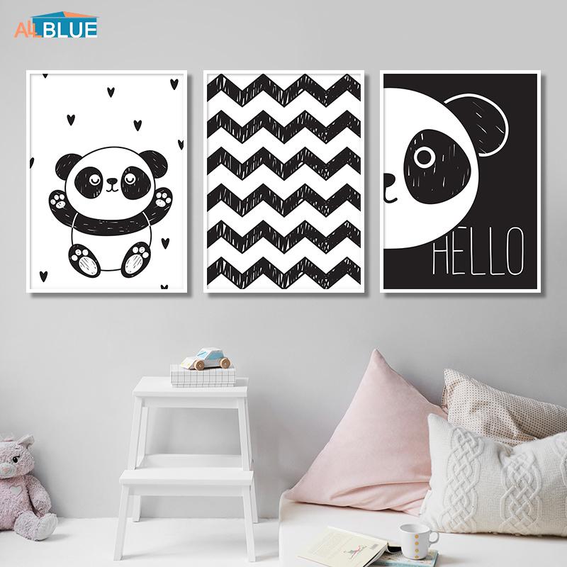 Изображение товара: Картина на холсте с изображением милой панды, черные и белые Мультяшные скандинавские постеры и искусство детской комнаты, декор для спальни