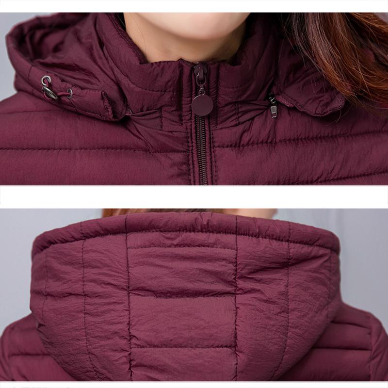 Изображение товара: Женская хлопковая стеганая куртка, зимние парки, новинка 2019 года, Женское пальто с капюшоном, большие размеры, толстый теплый топ, тонкие длинные парки для девочек