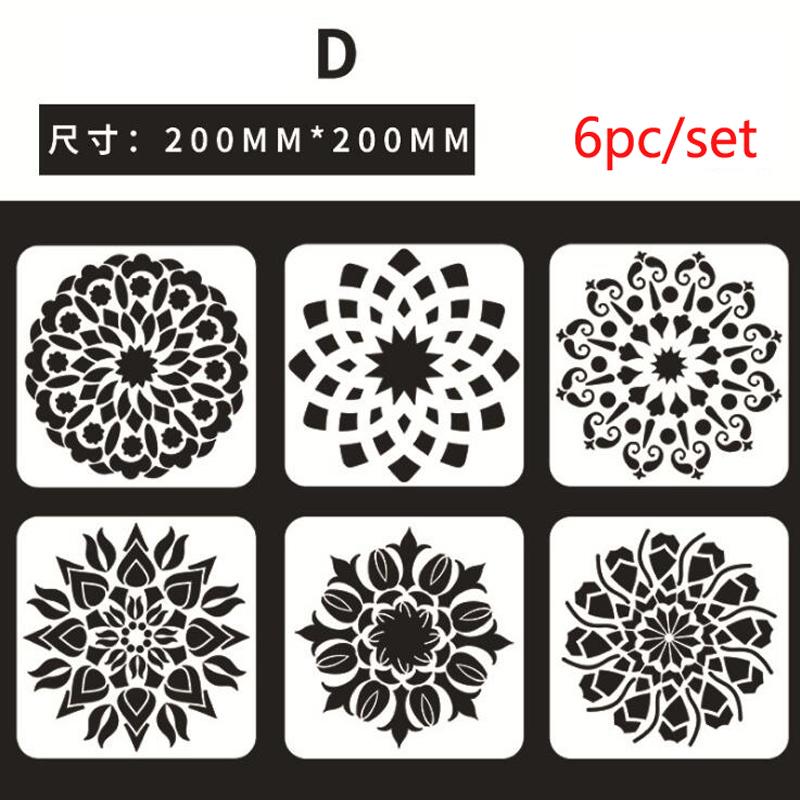 Изображение товара: 6 шт. 20 см трафарет с изображением цветка мандалы Шаблоны Декор Картина Трафаретный Скрапбукинг штамп орнамент альбом тиснением шаблон для повторного использования